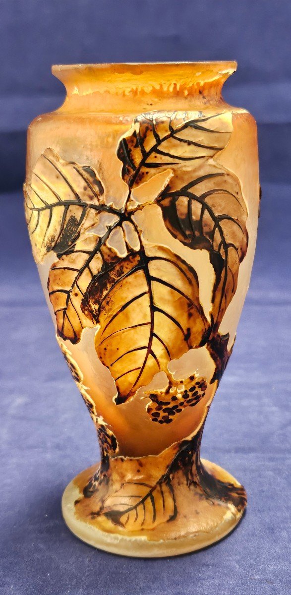 Glass Paste Vase Signed Muller Frères Lunéville Art Nouveau Decoration Of Blackberries-photo-3