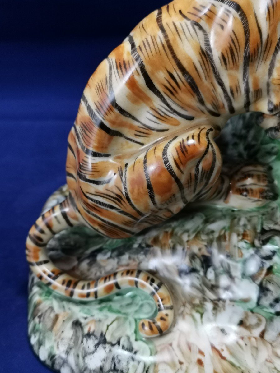 Limoges Porcelain Sculpture Jules Teissonniere Fighting Tigers-photo-2