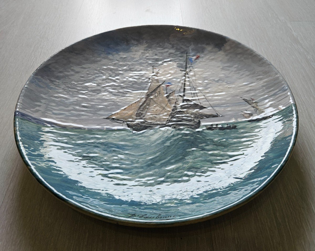 "marine" Earthenware Dish By Louis Lucien d'Eaubonne & Optat Milet In Sèvres Late 19th Century -photo-4