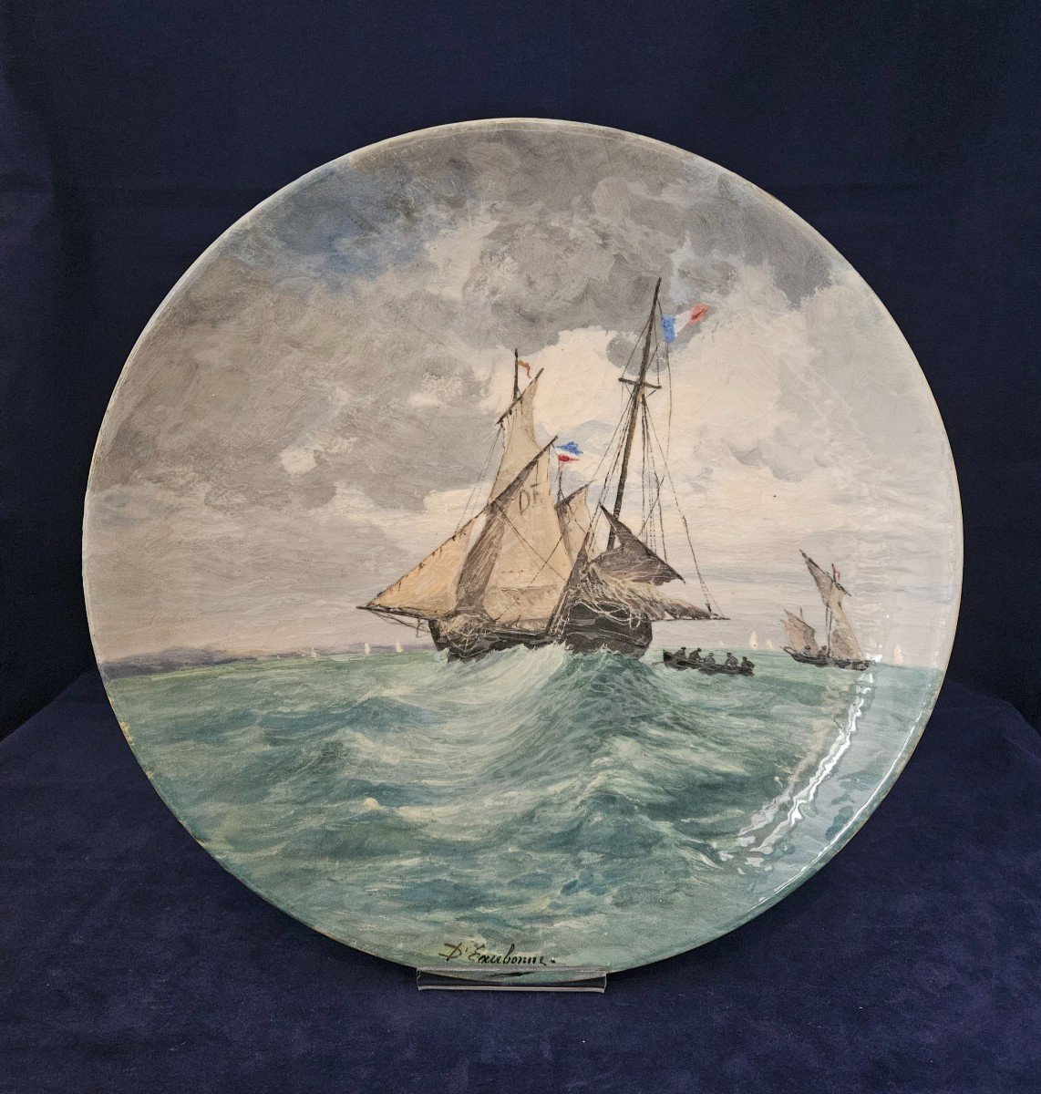 "marine" Earthenware Dish By Louis Lucien d'Eaubonne & Optat Milet In Sèvres Late 19th Century 