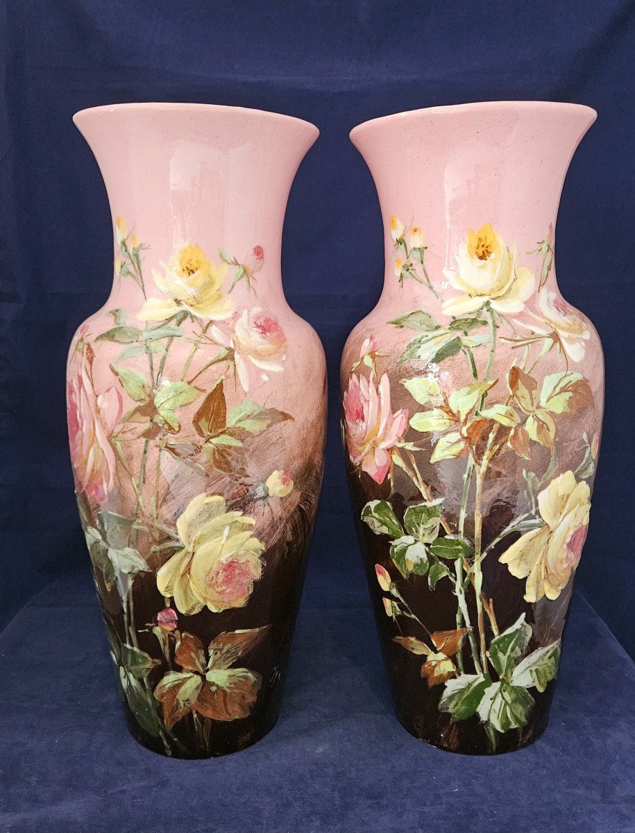 Ceramic, Pair Of Large Vases By Jérôme Massier In Vallauris 