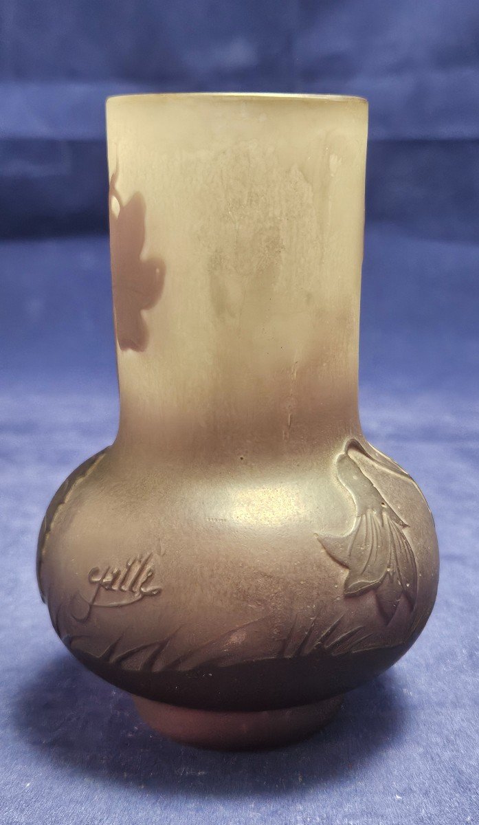 Émile Gallé, vase bulbe en pâte de verre décor de pensées Art nouveau -photo-6