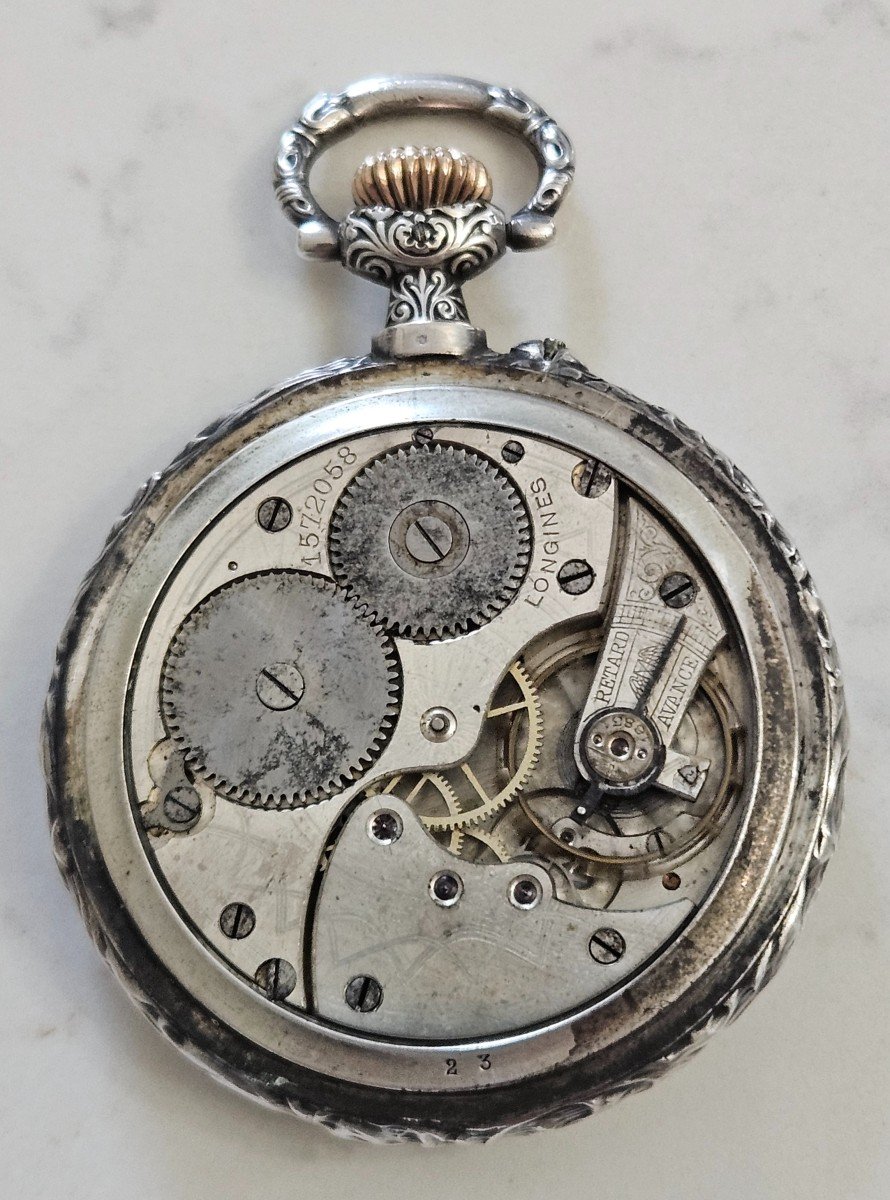 Longines. Silver Pocket Watch, Art Nouveau Model, Circa 1900-photo-2