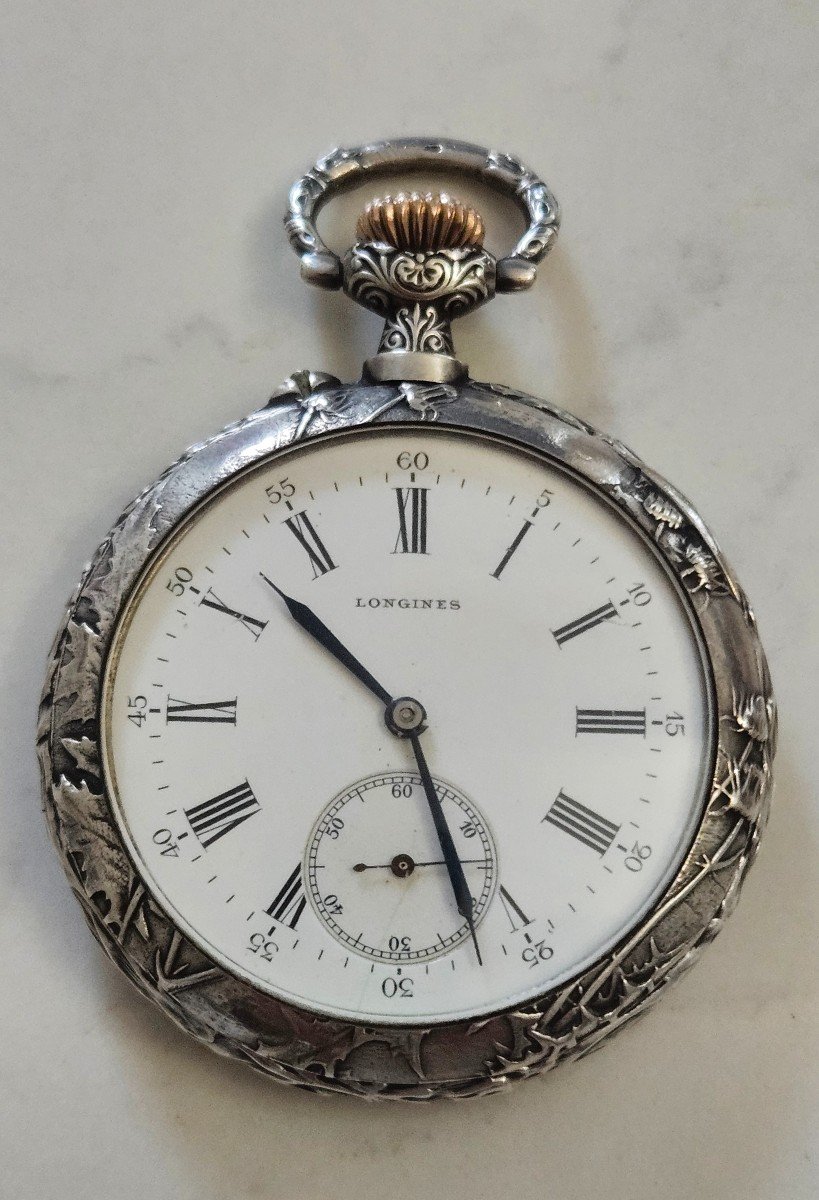 Longines. Silver Pocket Watch, Art Nouveau Model, Circa 1900-photo-3