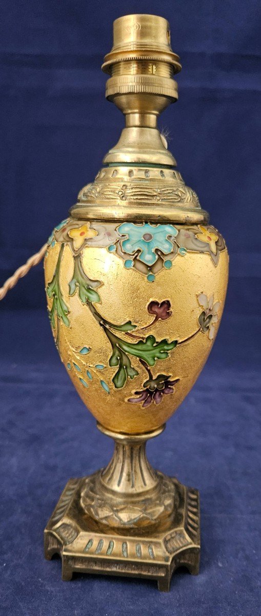 Earthenware Lamp With Cloisoné Enamel Decoration By Félix Optat Milet, Era 1900 Deck-photo-2