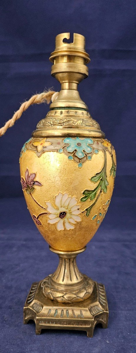 Earthenware Lamp With Cloisoné Enamel Decoration By Félix Optat Milet, Era 1900 Deck-photo-3