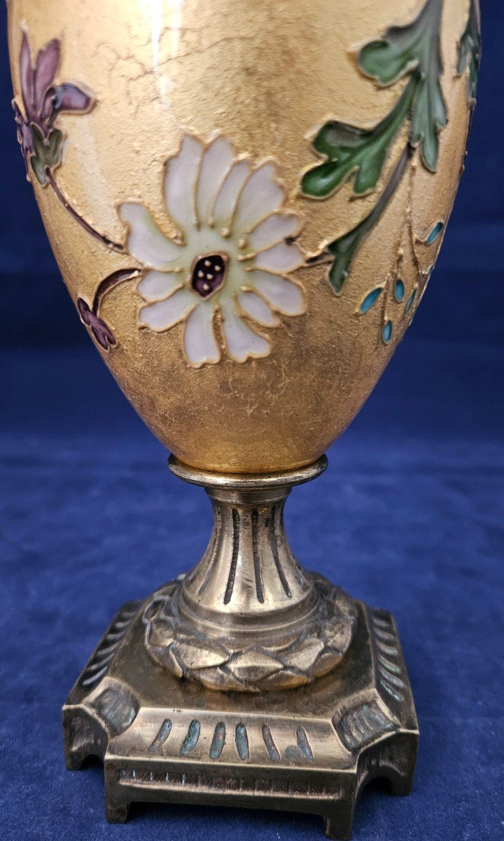 Earthenware Lamp With Cloisoné Enamel Decoration By Félix Optat Milet, Era 1900 Deck-photo-2