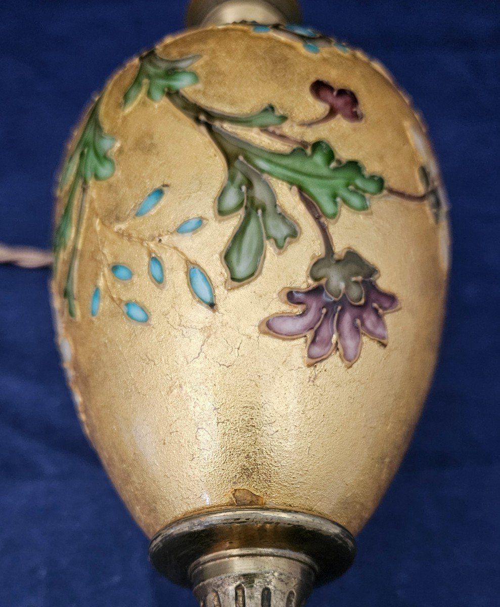 Earthenware Lamp With Cloisoné Enamel Decoration By Félix Optat Milet, Era 1900 Deck-photo-4