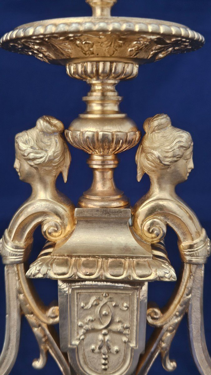 Pair Of Candelabra, Candlesticks In Gilded Bronze 19th Century -photo-2