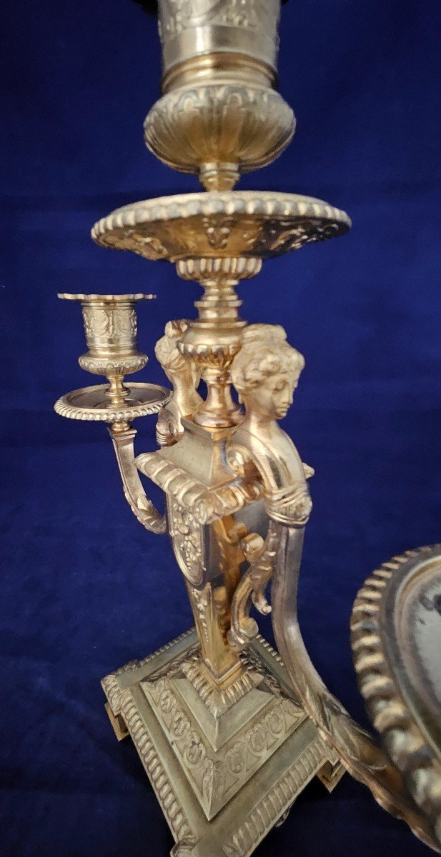 Pair Of Candelabra, Candlesticks In Gilded Bronze 19th Century -photo-1