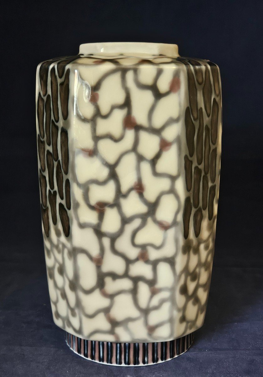 Camille Tharaud, Limoges, Porcelain Vase With Art Deco Decoration -photo-4