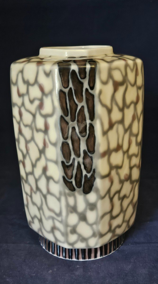 Camille Tharaud, Limoges, Porcelain Vase With Art Deco Decoration -photo-4