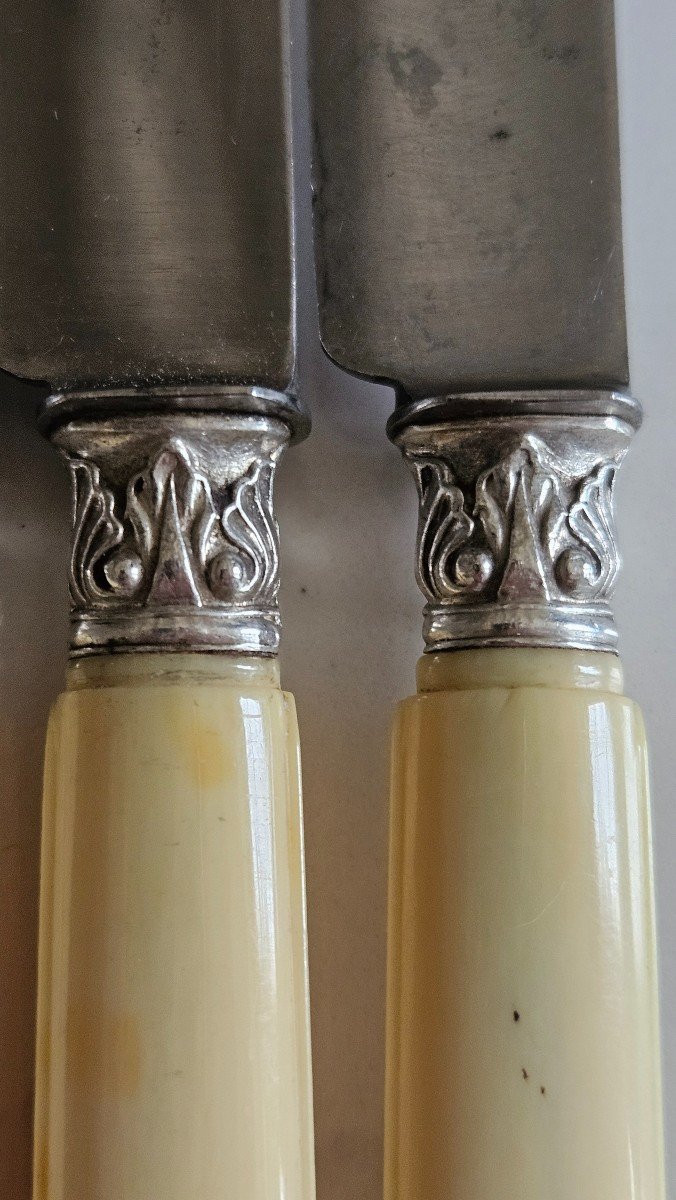 12 Monogrammed Knives And Marquis Crown In Ivory And Steel 19th Century -photo-3