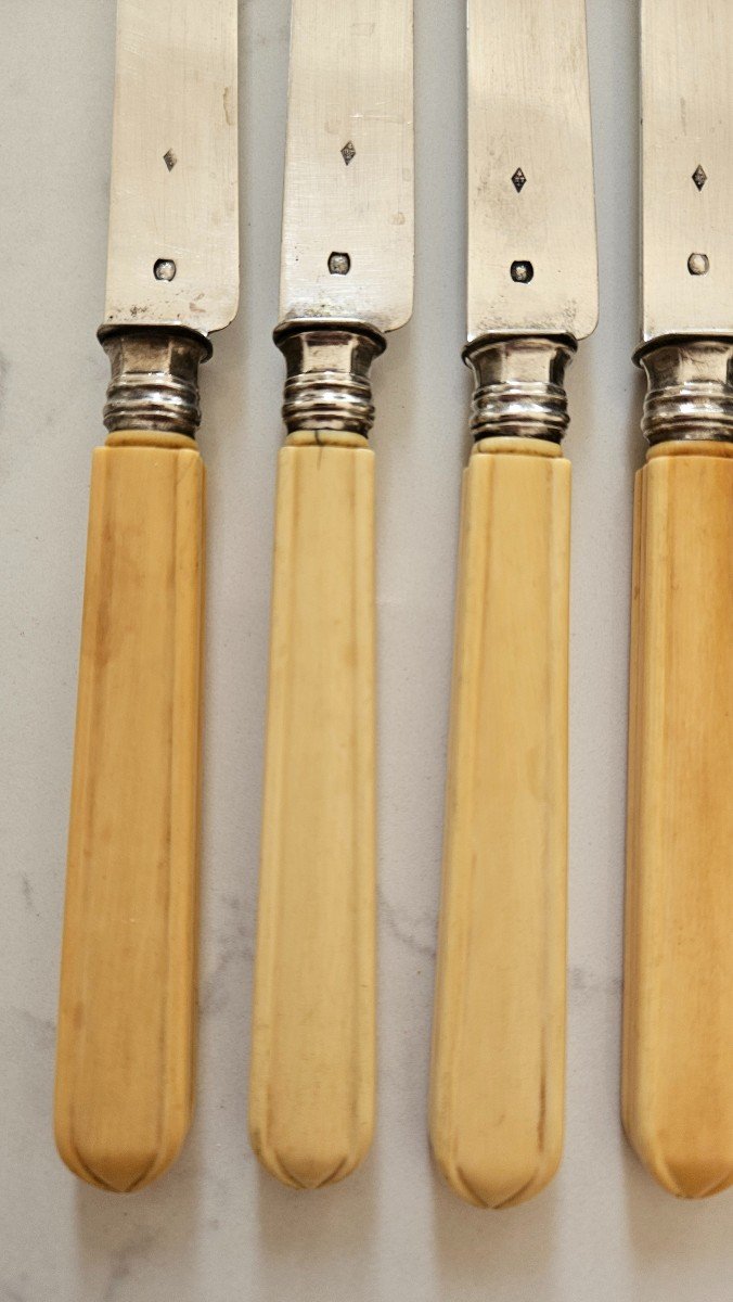 12 Fruit Knives With Silver And Ivory Blades, 19th Century -photo-2