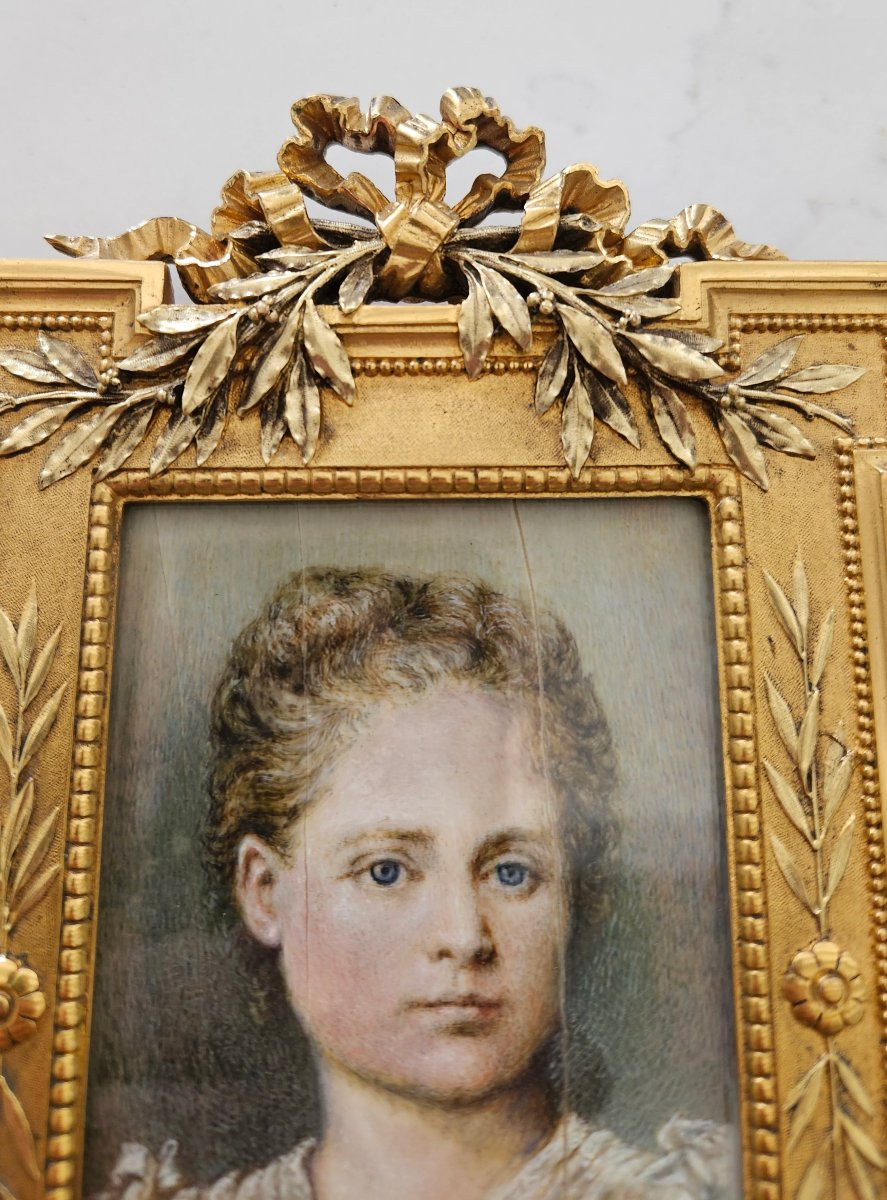Léon-Marie Coutil peinture sur ivoire cadre en bronze Christofle 19 ème-photo-4