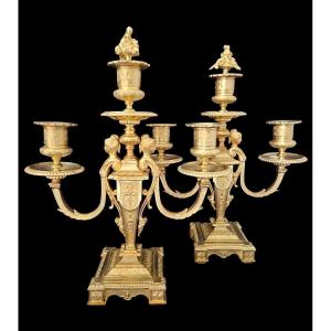 Paire de candelabres, chandeliers en bronze doré 19 ème 