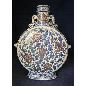 Gien Earthenware Gourd With Asian Decor And Shape, 1866