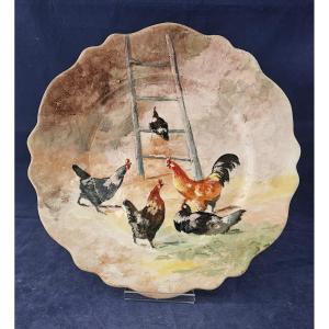 Montigny sur Loing assiette en barbotine impressionniste signé Charles Virion