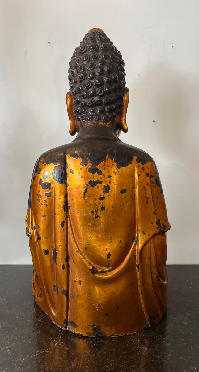 Important Buddha - Lacquered Wood - Vietnam - 18th Century-photo-3