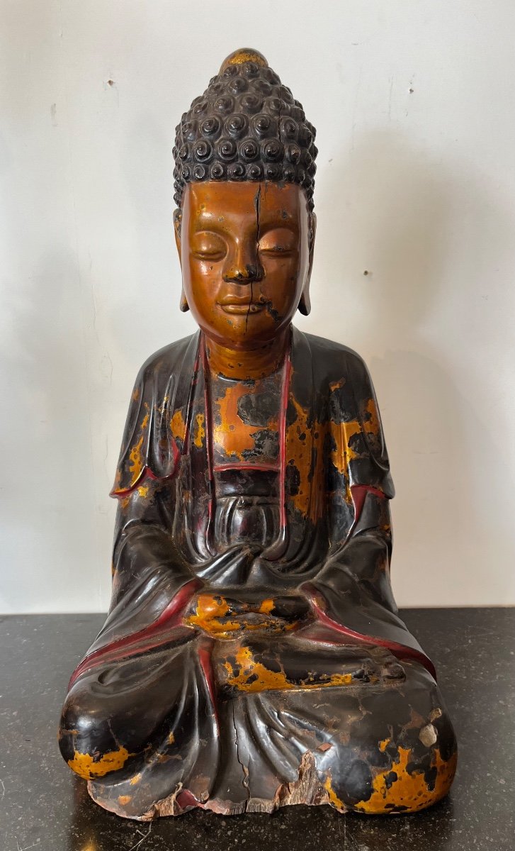 Important Buddha - Lacquered Wood - Vietnam - 18th Century