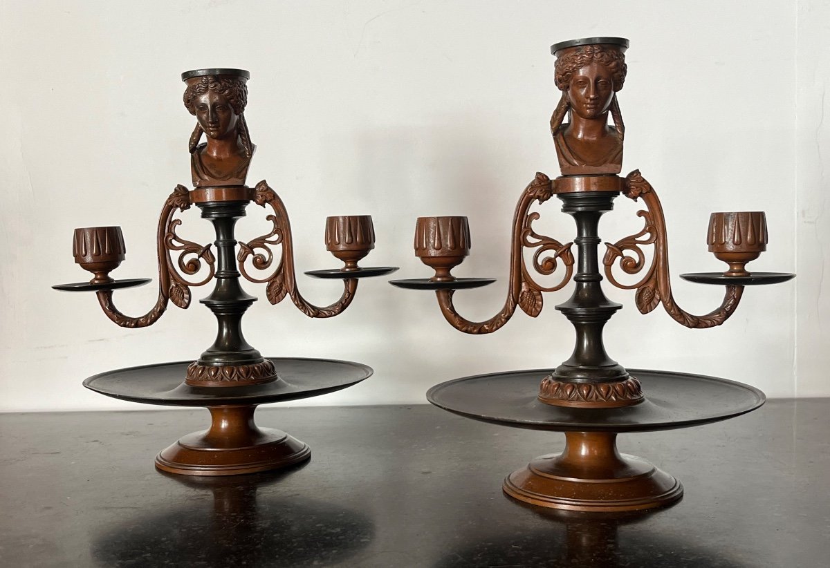 Pair Of Candlesticks - Antique - L. Oudry - France - 19th Century 