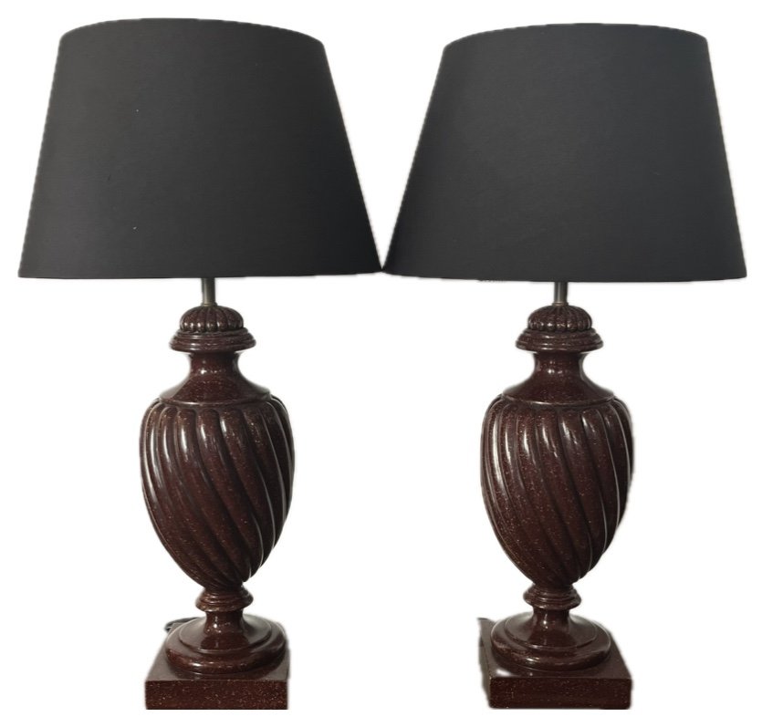 Pair Of Lamps - Porphyry Effect - Parisian House - France - 20th Century 