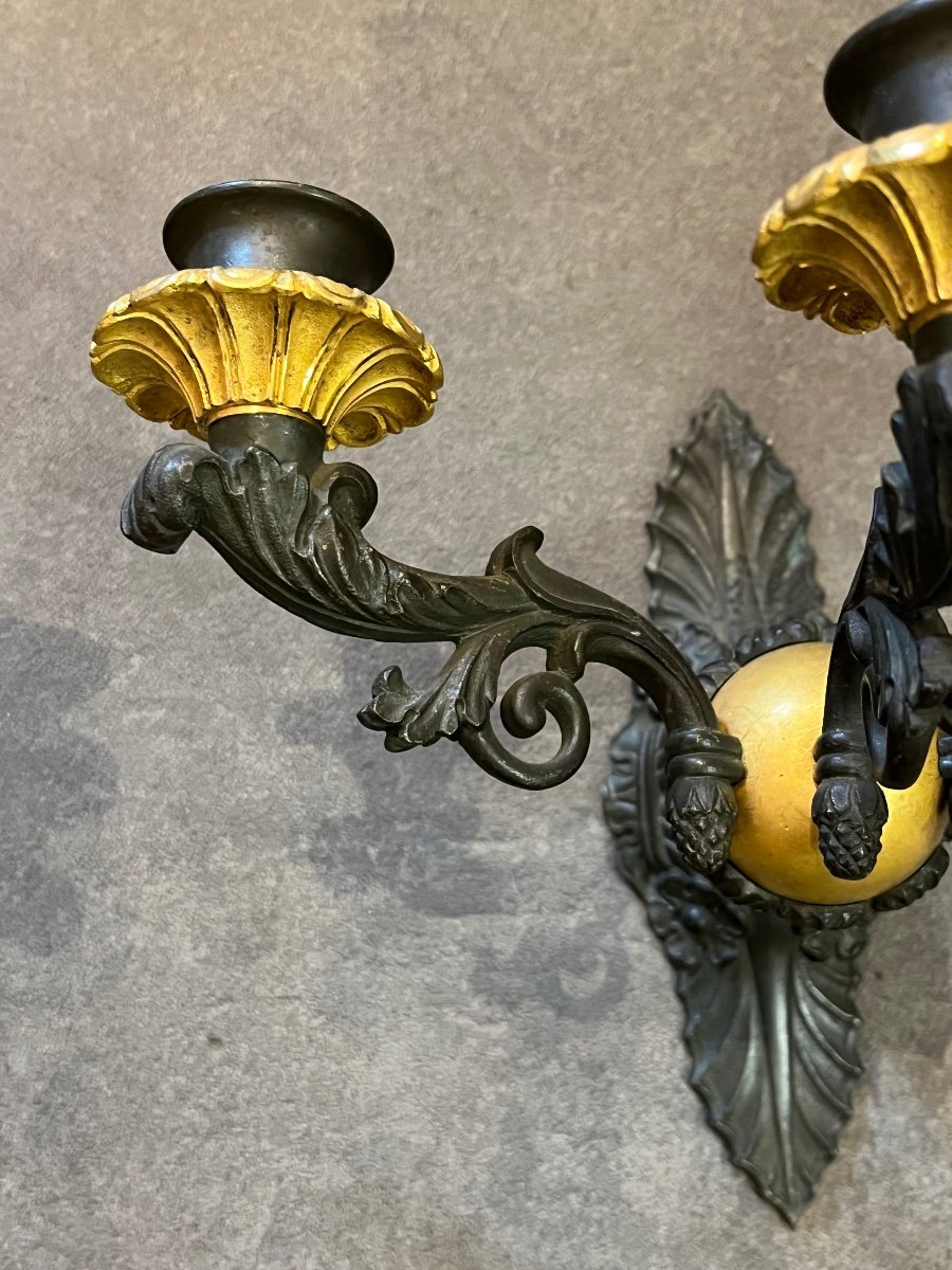 Pair Of Wall Sconces - Double Patina - Restoration Period - France - 19th Century -photo-1