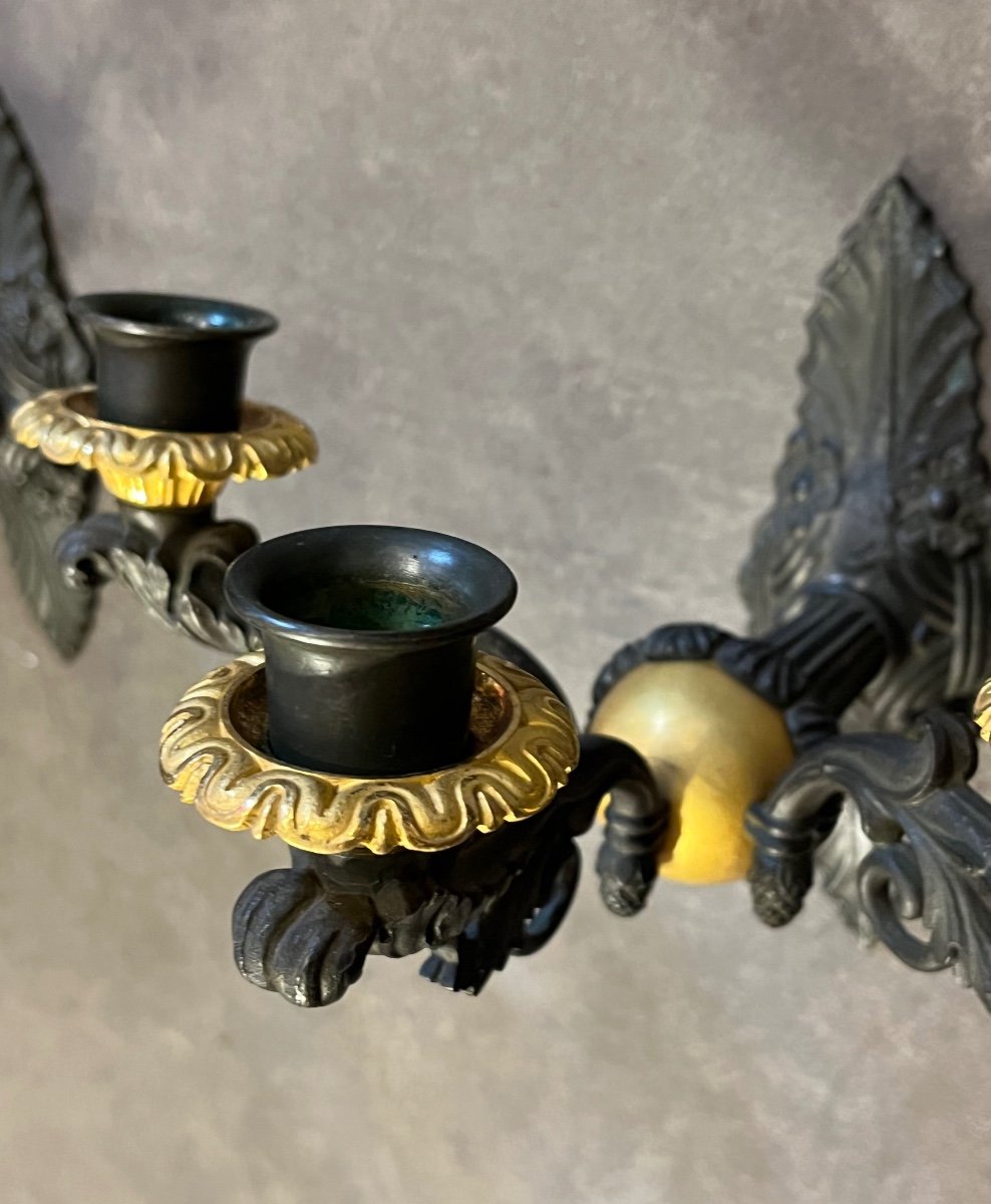 Pair Of Wall Sconces - Double Patina - Restoration Period - France - 19th Century -photo-2