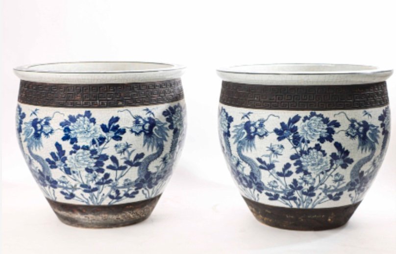 Important Pair Of Cache Pots - Glazed Stoneware - Nanking - China 