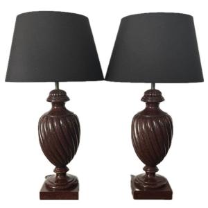 Pair Of Lamps - Porphyry Effect - Parisian House - France - 20th Century 