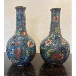 Pair Of Vases - Cloisonné Enamels - China - 19th Century 