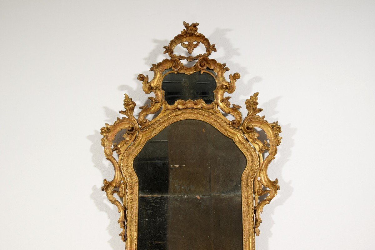 18th Century, Venetian Baroque Carved Giltwood Mirror-photo-3