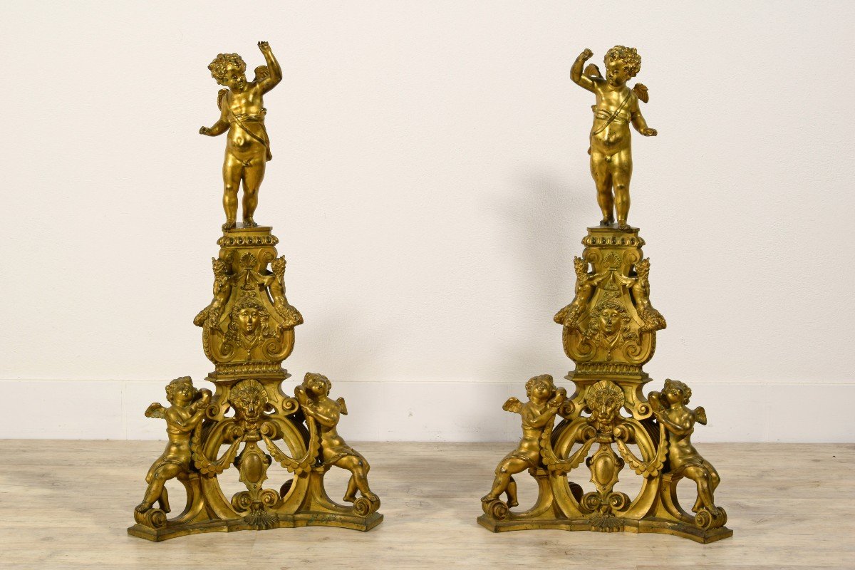Paire D’ailes En Bronze Finement Ciselé Et Doré, Venise, XIXe Siècle, Style Baroque 