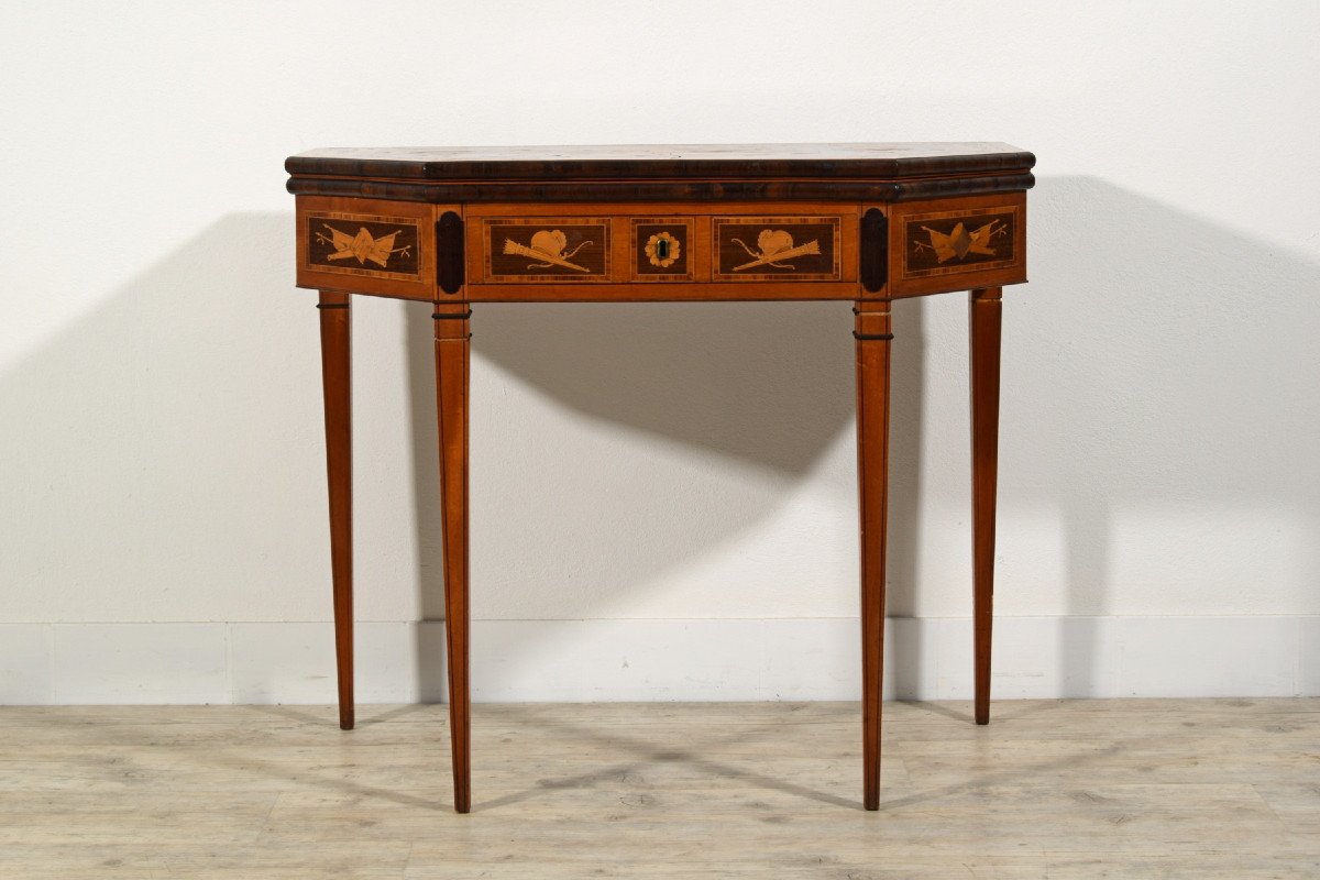 Table Console George III Transformable En Table De Jeu, Bois Marqueté, Angleterre, XIXe Siècle -photo-3