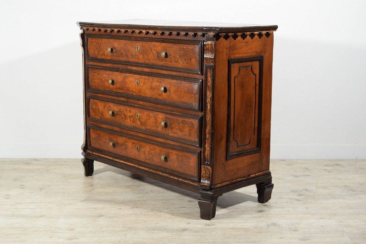  Baroque Chest Of Drawers In Walnut Inlaid, Lombardy, Late Seventeenth Century-photo-3