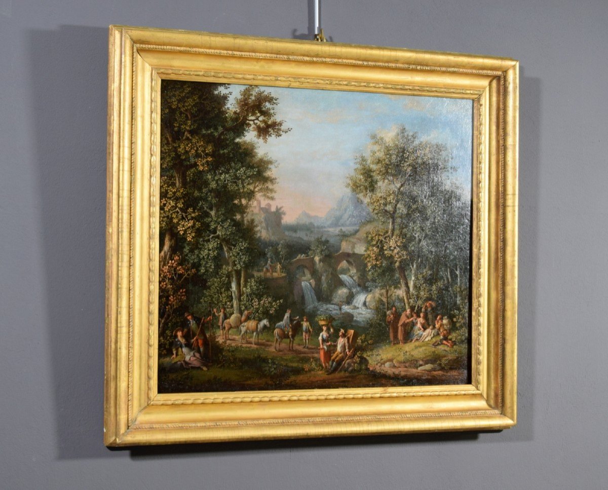 Giovanni Battista Innocenzo Colomba (1713 – 1793), Paysage Avec Des Figures, Huile Sur Toile-photo-4