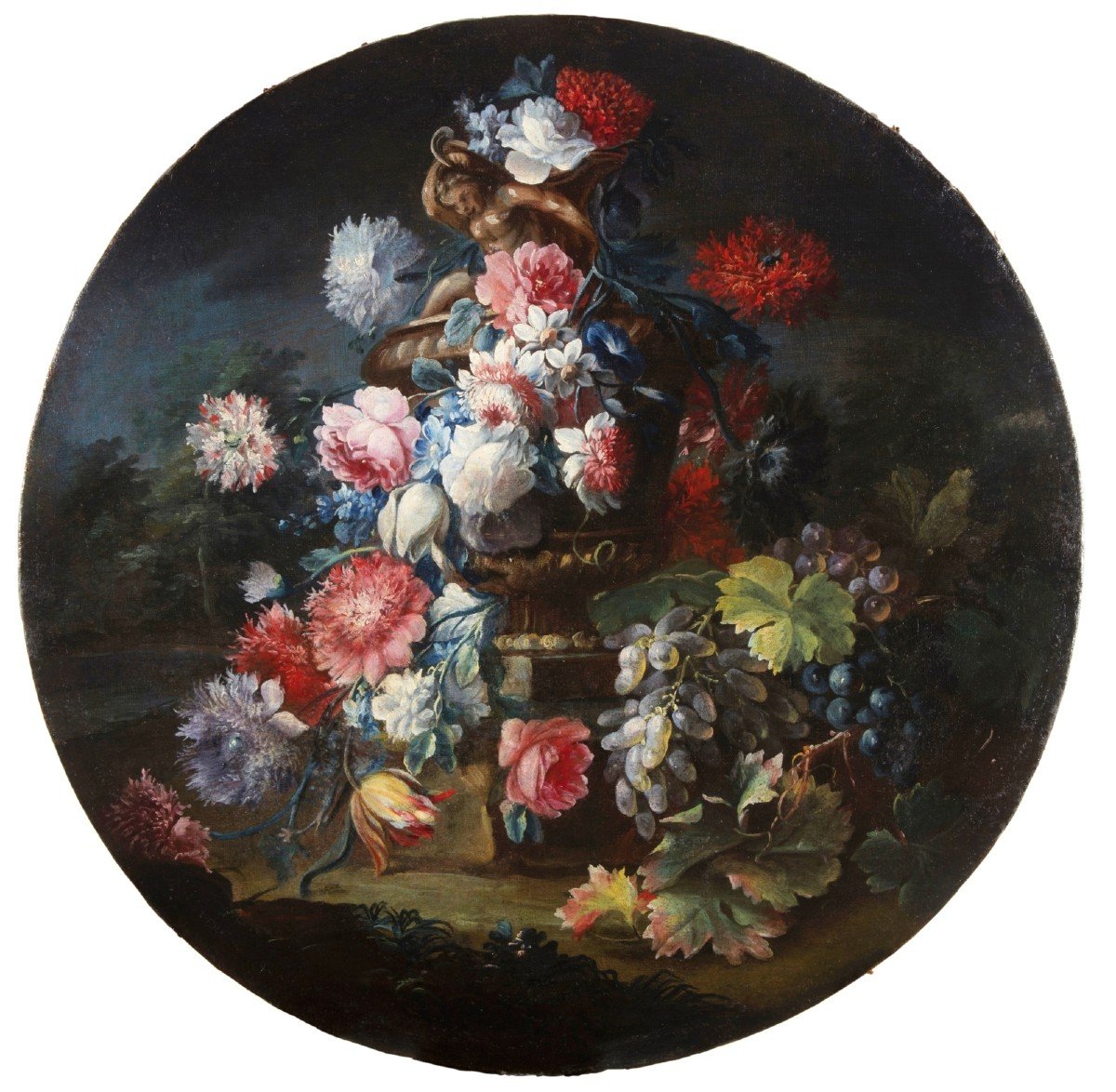 Michele Antonio Rapous, Couple De Nature Morte Avec Fleurs Et Fruits, XVIII Siècle-photo-1