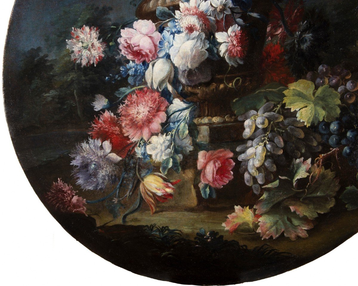 Michele Antonio Rapous, Couple De Nature Morte Avec Fleurs Et Fruits, XVIII Siècle-photo-3