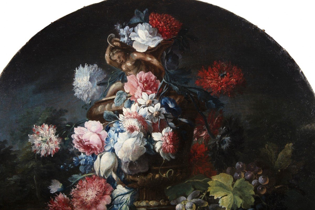 Michele Antonio Rapous, Couple De Nature Morte Avec Fleurs Et Fruits, XVIII Siècle-photo-4