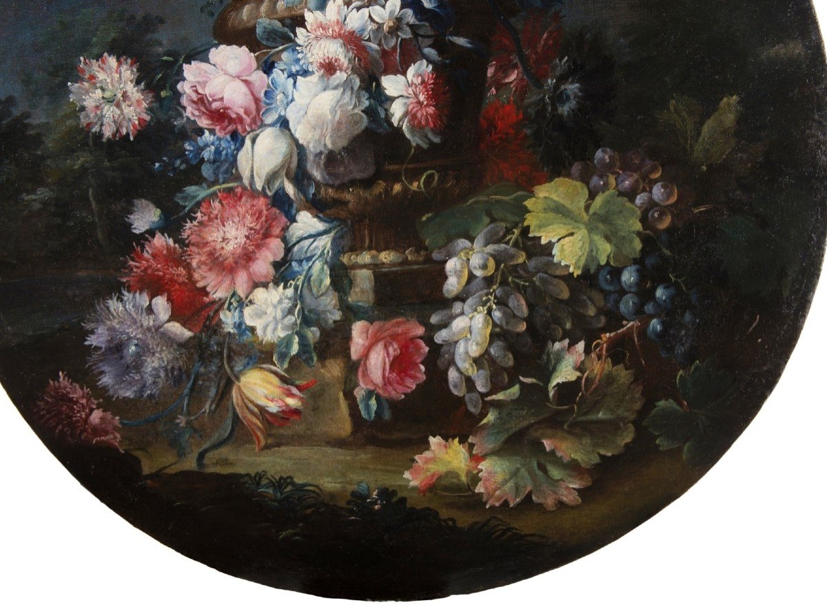 Michele Antonio Rapous, Couple De Nature Morte Avec Fleurs Et Fruits, XVIII Siècle-photo-5