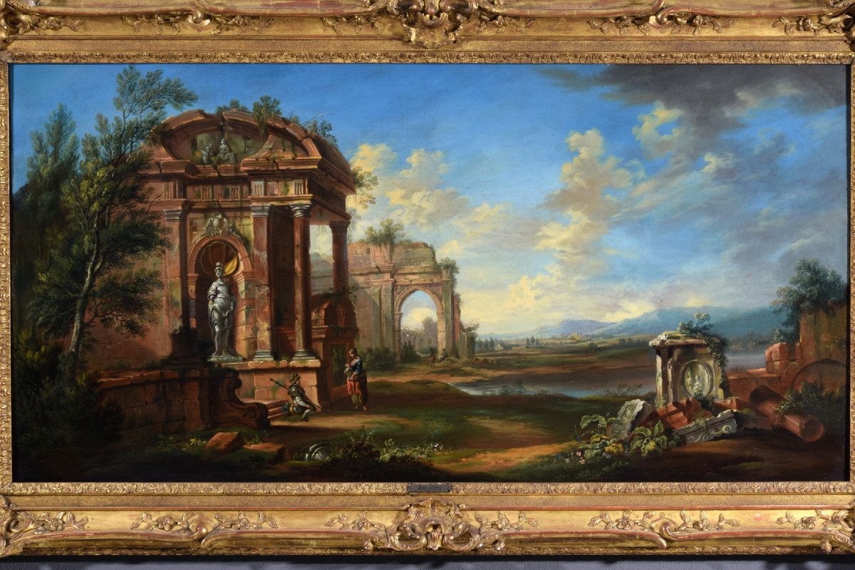  18th Century, French Painting With Landscape With Ruins -photo-4