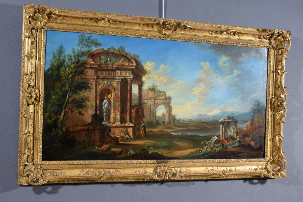  18th Century, French Painting With Landscape With Ruins -photo-3