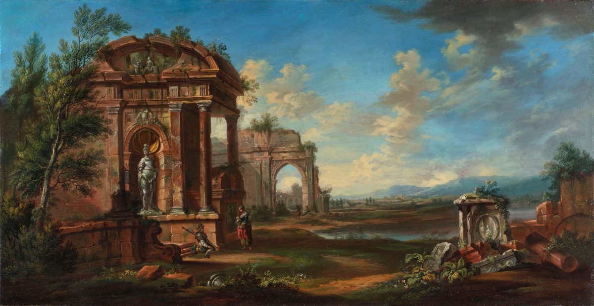  18th Century, French Painting With Landscape With Ruins -photo-7