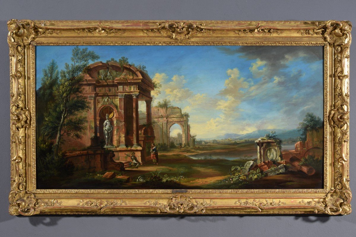  18th Century, French Painting With Landscape With Ruins 