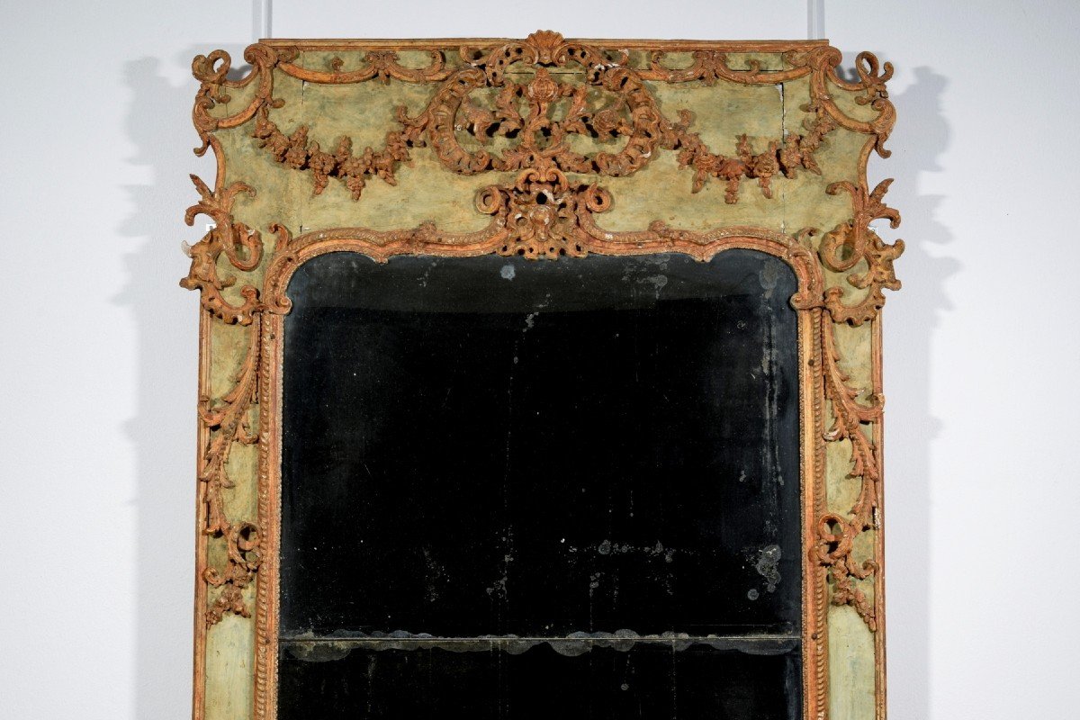 Grand Miroir Trumeau En Bois Et Pastille, Laqué Et Doré, Italie, XVIIIe Siècle-photo-4