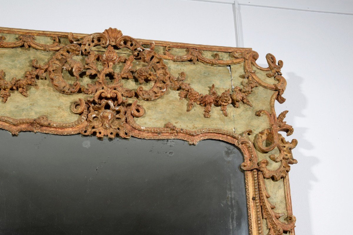 Grand Miroir Trumeau En Bois Et Pastille, Laqué Et Doré, Italie, XVIIIe Siècle-photo-3