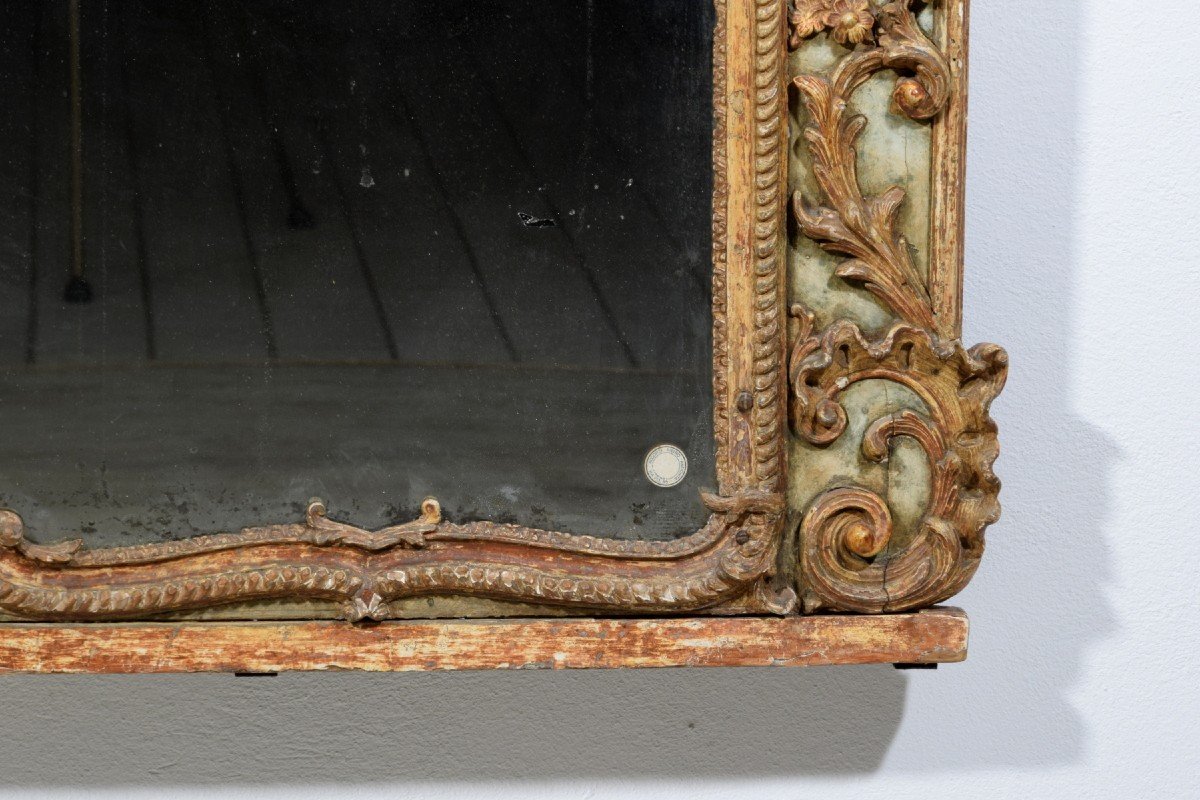 Grand Miroir Trumeau En Bois Et Pastille, Laqué Et Doré, Italie, XVIIIe Siècle-photo-7