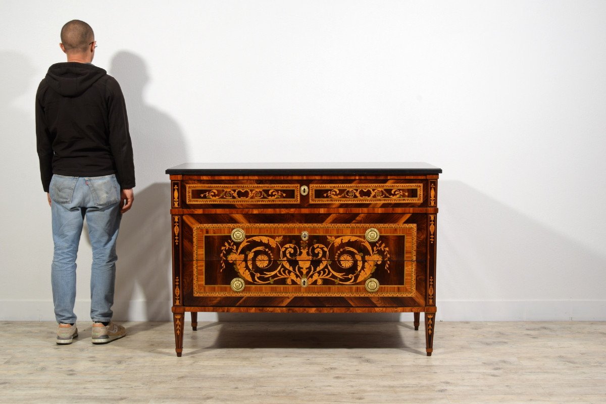 18th Century, Italian Neoclassical Inlaid Chest Of Drawers With Marble Top-photo-6