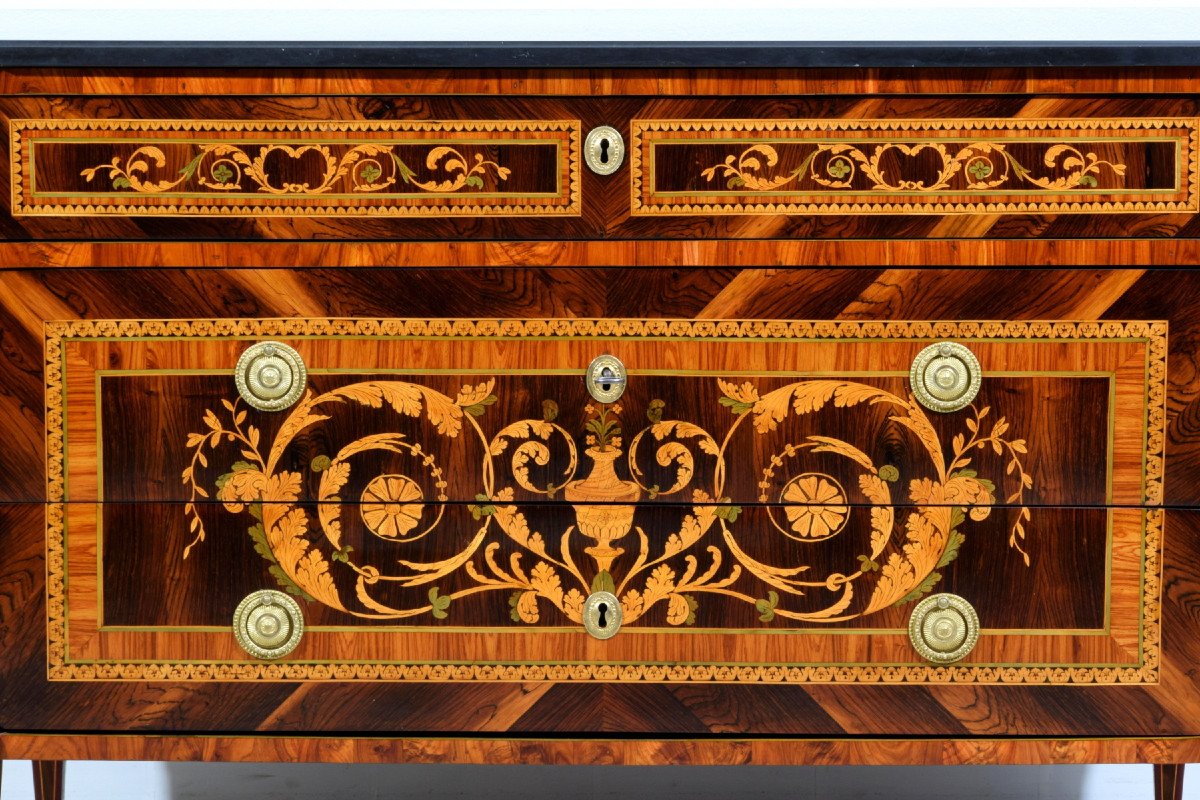 18th Century, Italian Neoclassical Inlaid Chest Of Drawers With Marble Top-photo-7