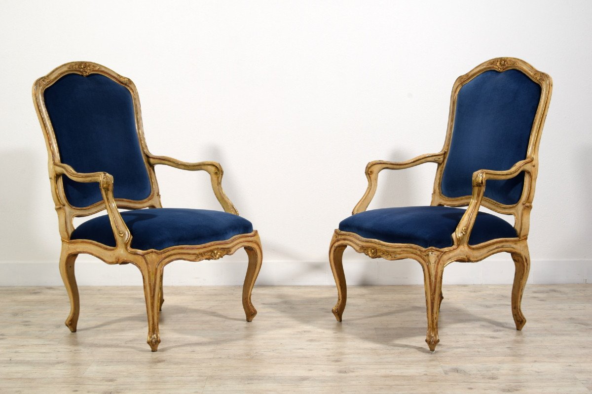 Paire De Fauteuils En Bois Laqué Et Doré, Italie Milieu Du XVIIIe Siècle, époque Baroque-photo-4